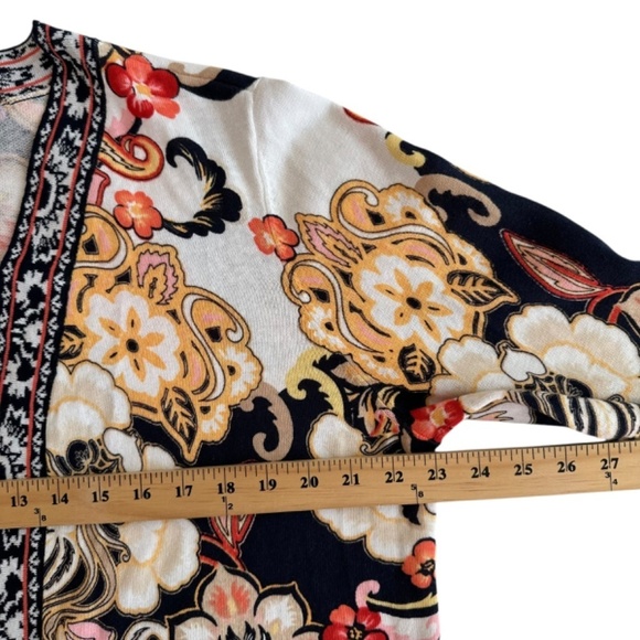 Chicos 2 Linen Blend Floral Fringe Long Cardigan Women's US L Lagenlook Boho - Picture 13 of 16